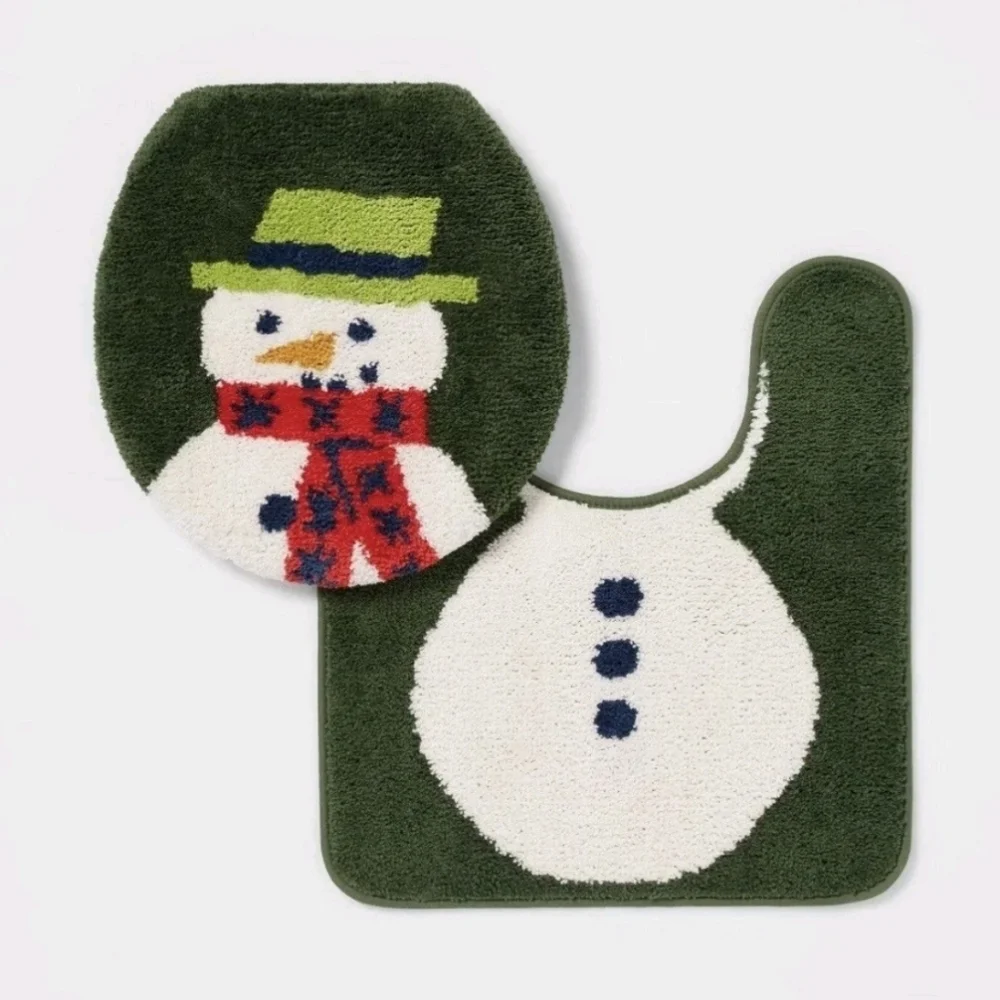 Snowman Non-Skid Contour Bath Rug & Lid Cover Set, NWT